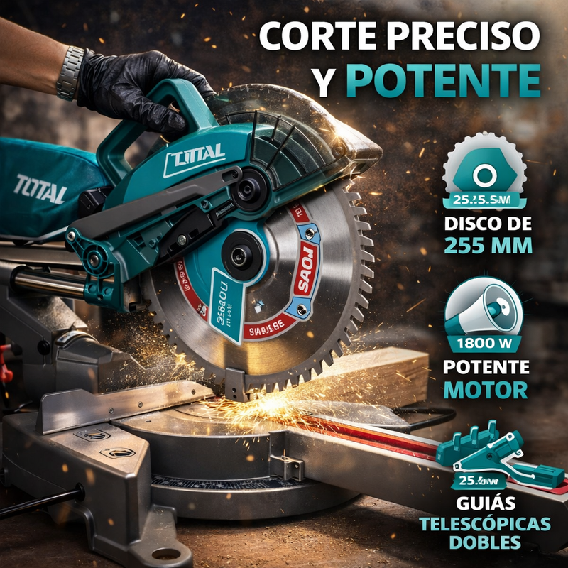 Sierra Ingleteadora Telescópica TOTAL 10” 1800W Industrial foto 1