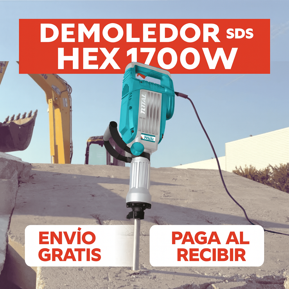 Demoledor Industrial TOTAL SDS HEX 1700W – 50J con Maletín y Cinceles - 11