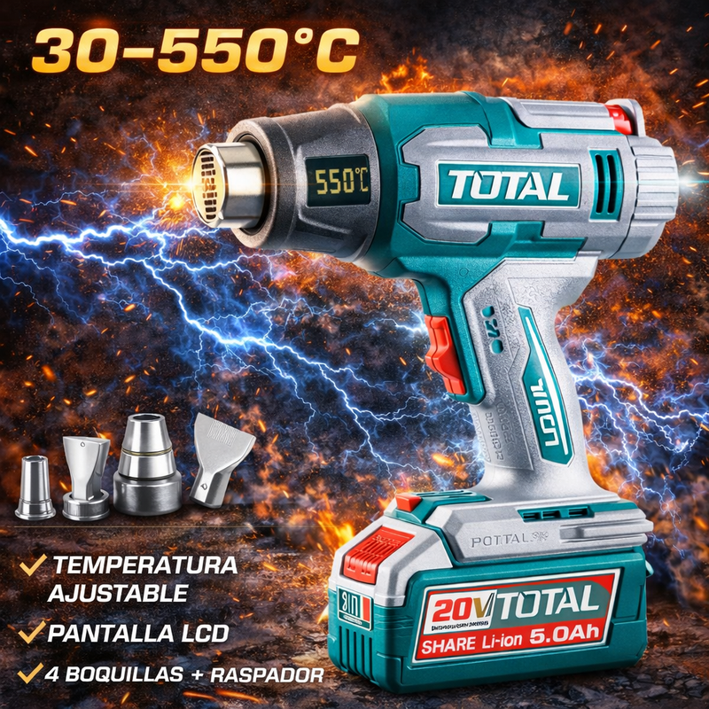 Combo Inalámbrico TOTAL 20V Impacto 850NM + Pistola de Calor LCD foto 7