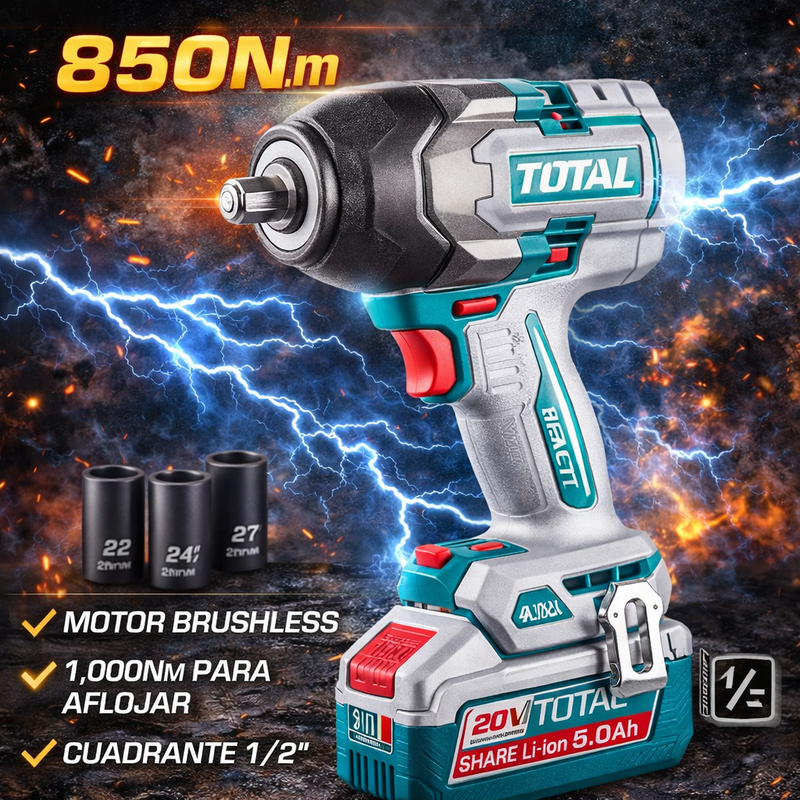 Combo Inalámbrico TOTAL 20V Impacto 850NM + Pistola de Calor LCD foto 5