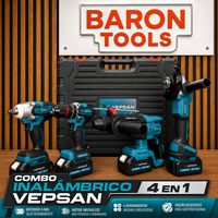 Combo Azul VEPSAN taladro 1/2 percutor + Rotomartillo 3 triple función + llave de impacto 1/2 + pulidora miniatura 2