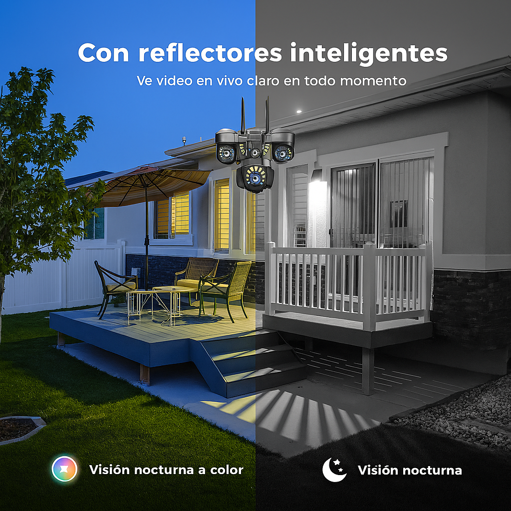 Cámara de Seguridad Inteligente Triple Lente 15MP –  Resolución Full Hd - Visión Nocturna -Funciona con Wifi