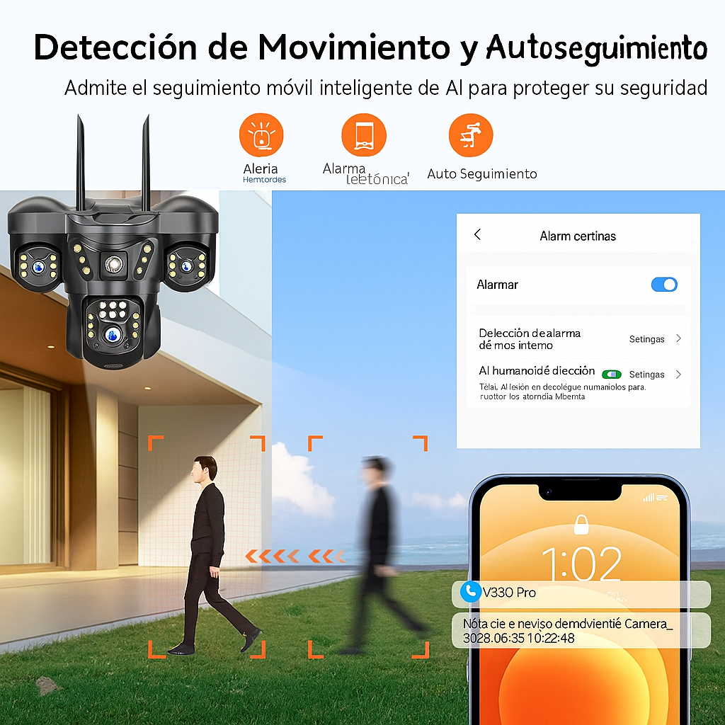 Cámara de Seguridad Inteligente Triple Lente 15MP –  Resolución Full Hd - Visión Nocturna -Funciona con Wifi