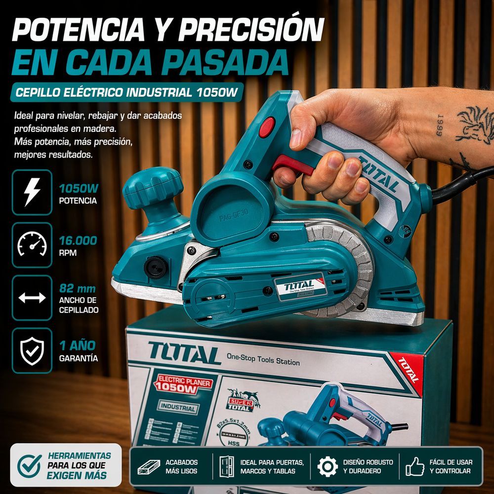 Cepillo Eléctrico Industrial TOTAL 1050W — 82mm Profesional - vista 5