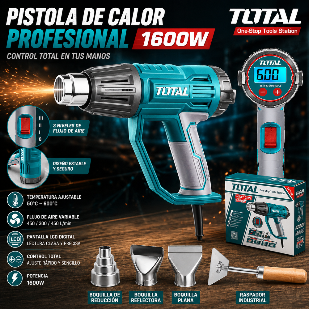 Pistola de Calor TOTAL 1600W + 3 Boquillas + Raspador (UTB16056) - vista 2