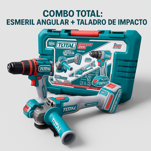 Combo Inalámbrico TOTAL – Esmeril Angular + Taladro de Impacto 20V