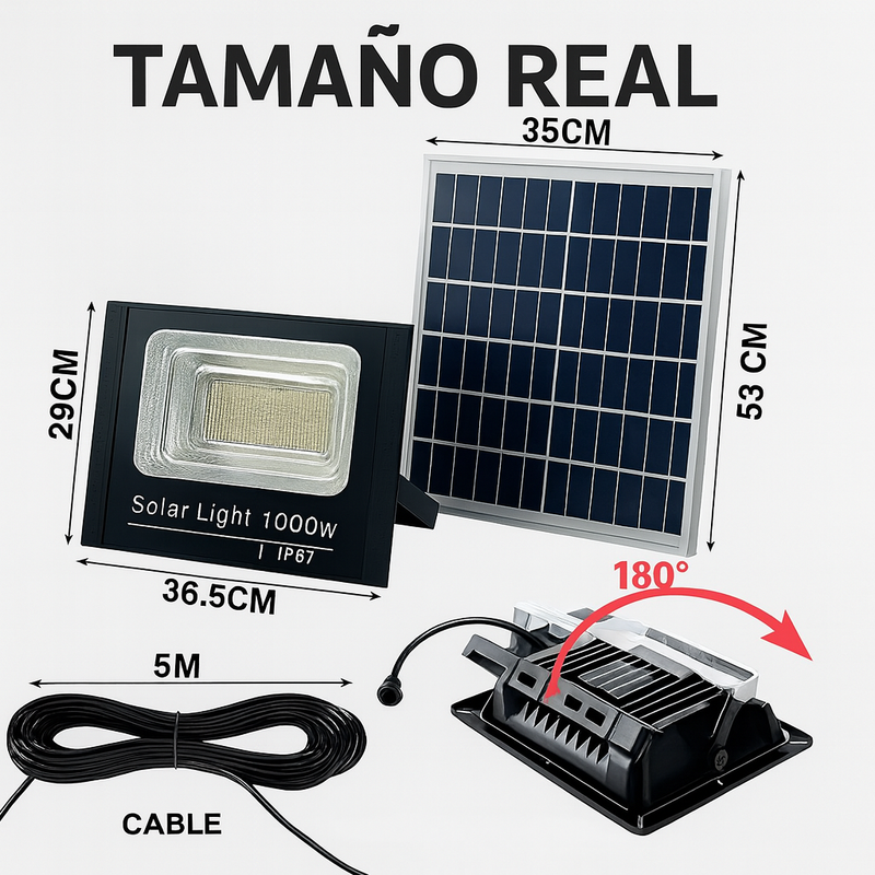 Reflector Solar 1000W + Panel y Control – Iluminación LED Potente y Ecológica para Exteriores foto 8