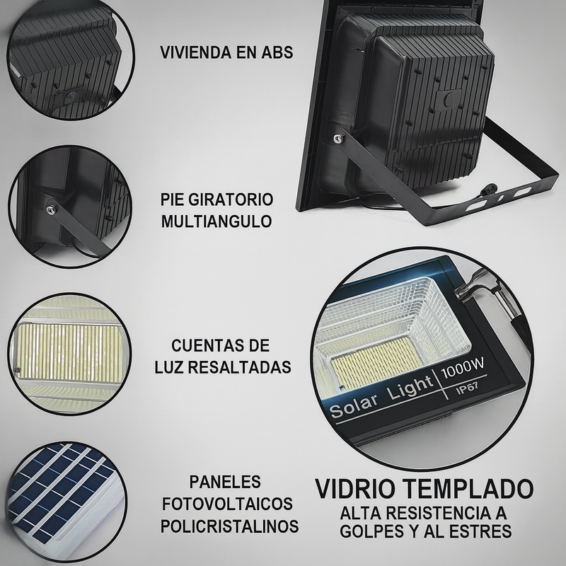 Reflector Solar 1000W + Panel y Control – Iluminación LED Potente y Ecológica para Exteriores foto 6