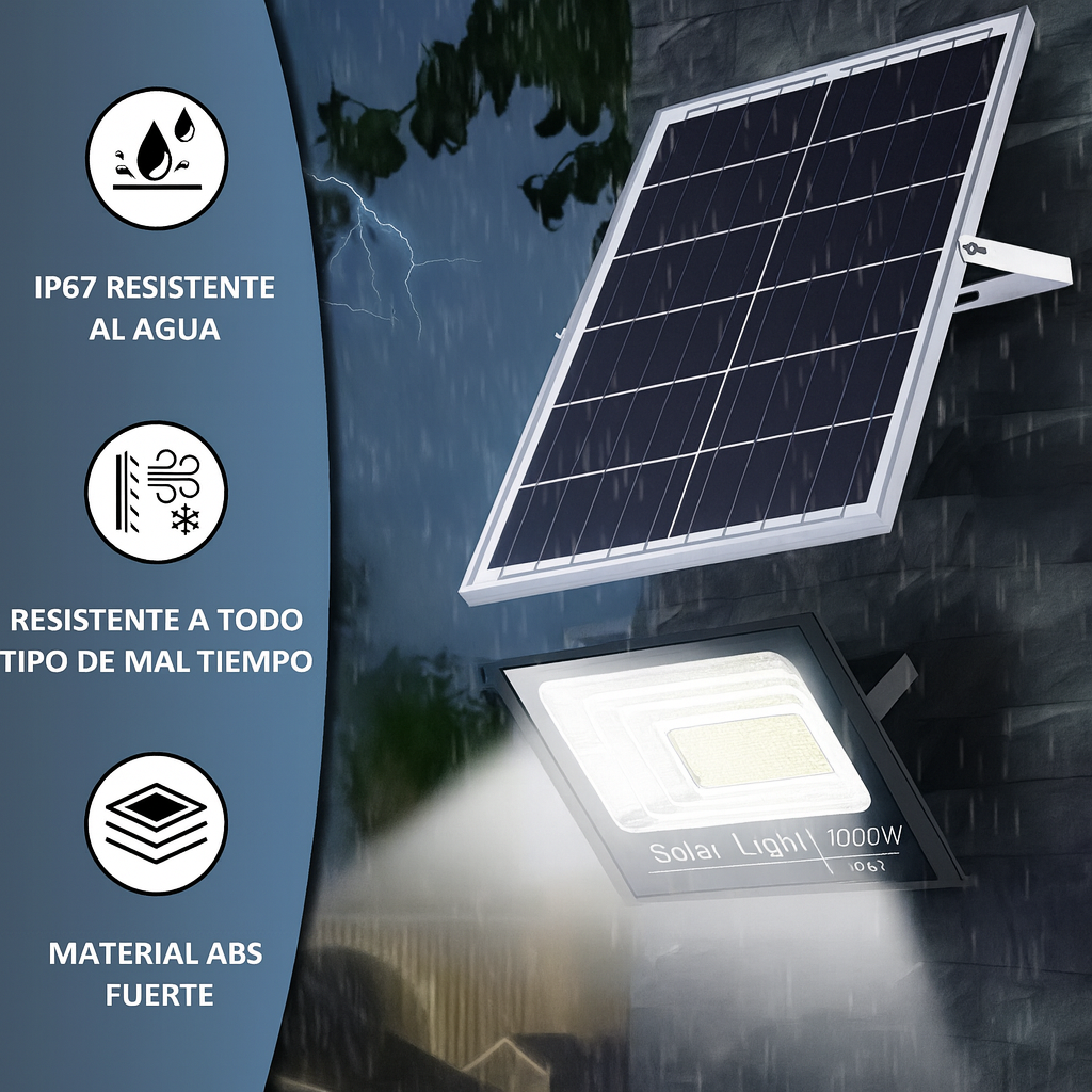 Reflector Solar 1000W + Panel y Control – Iluminación LED Potente y Ecológica para Exteriores - Kit completo