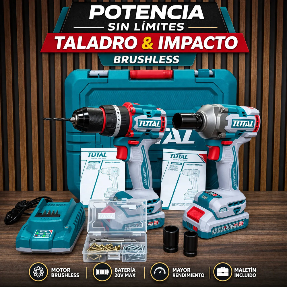 Combo TOTAL 100% Original | Llave de Impacto 405Nm + Taladro 66Nm + 1 Año de Garantia - 7