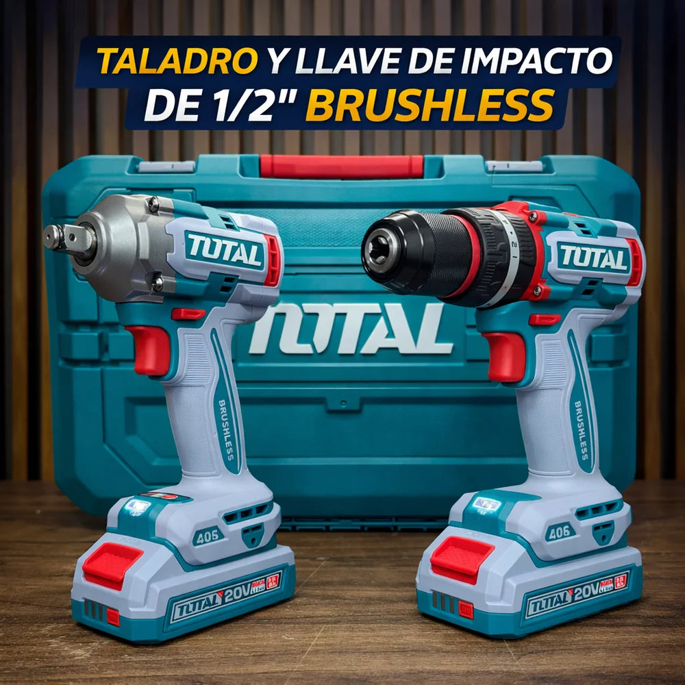 Combo TOTAL 100% Original | Llave de Impacto 405Nm + Taladro 66Nm + 1 Año de Garantia - 8