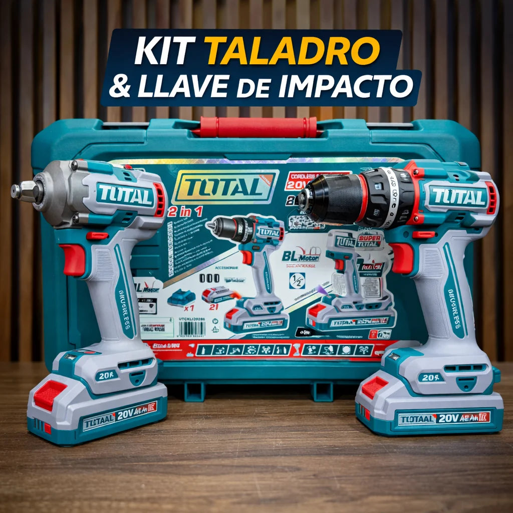 Combo TOTAL 100% Original | Llave de Impacto 405Nm + Taladro 66Nm + 1 Año de Garantia - en uso