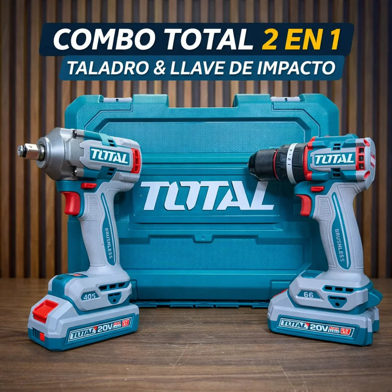 Combo TOTAL 100% Original | Llave de Impacto 405Nm + Taladro 66Nm + 1 Año de Garantia foto 2