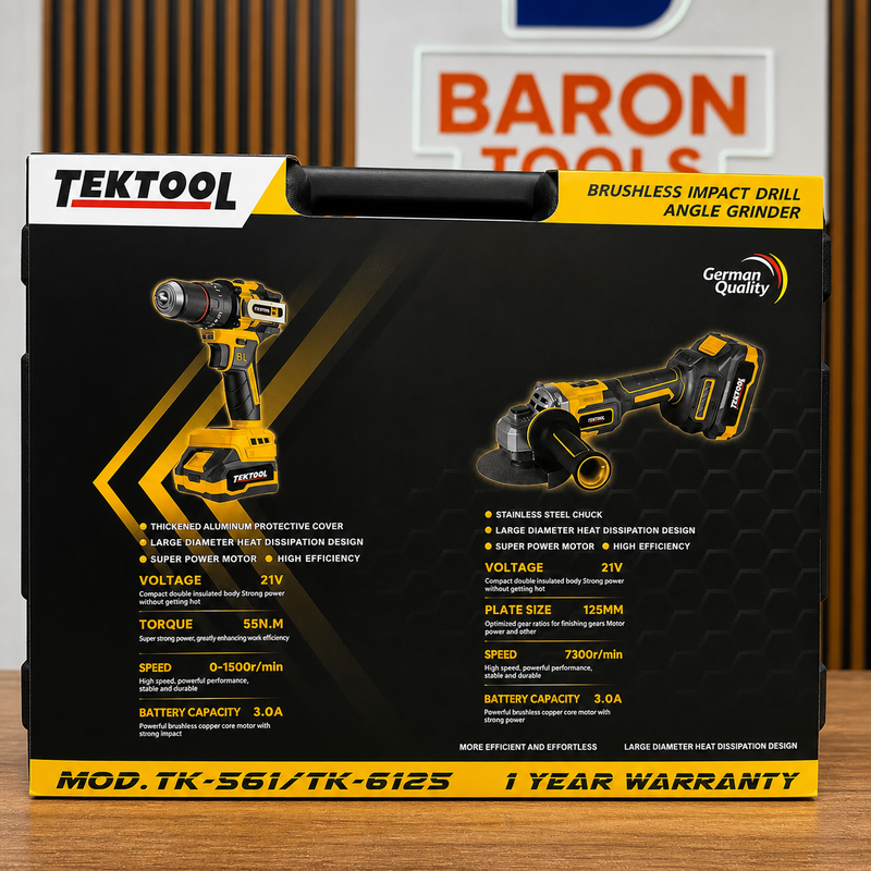 Combo TekTool 2 en 1 Original Taladro 1/2 (55Nm) + Pulidora 4"1/2 (850W) – 1 AÑO DE GARANTIA foto 7