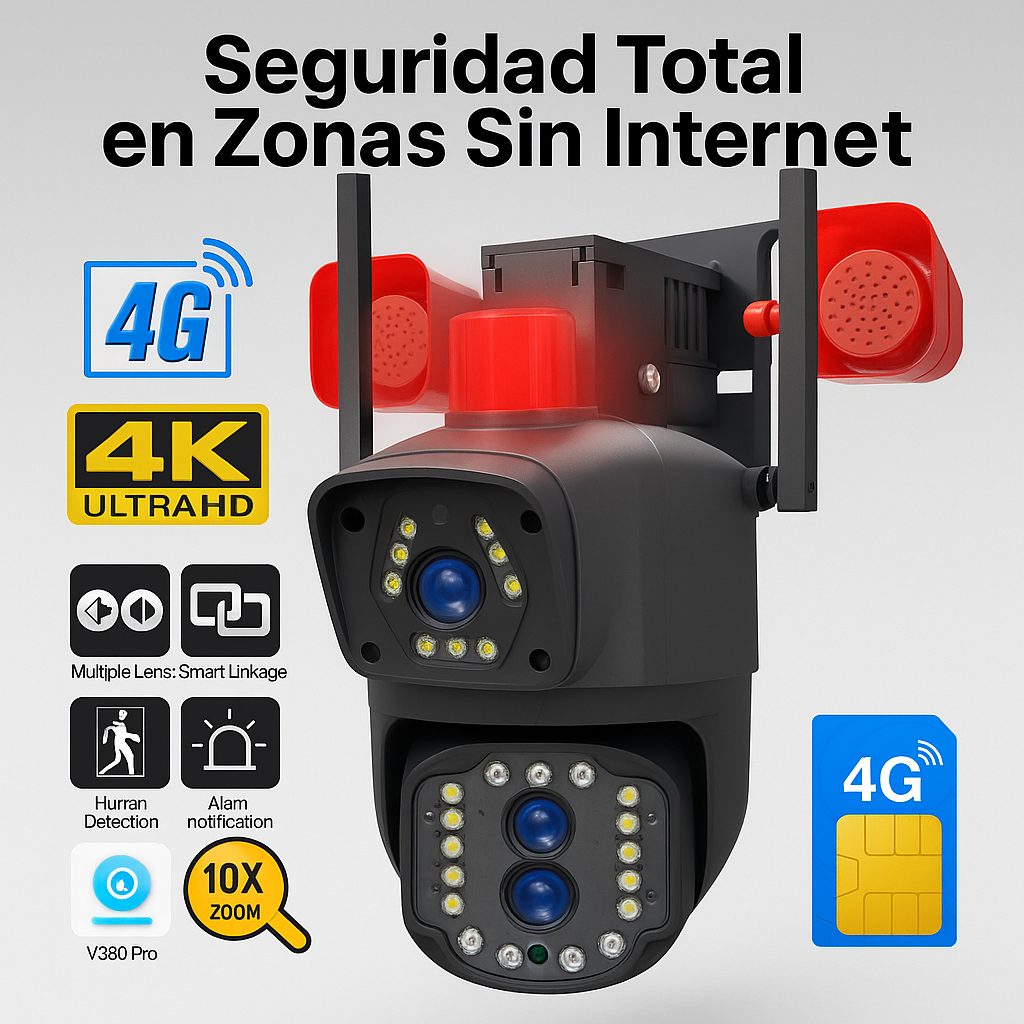 Cámara de Seguridad Inteligente con SIM Card 4G   Vigilancia 24/7