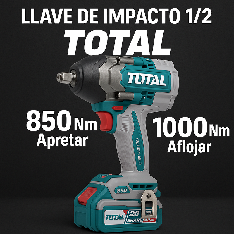 Llave de Impacto 1/2 TOTAL 100% ORIGINAL - Toque (Apreta 850 Nm - Afloja 1000 Nm) - 1 año de Garantía foto 2