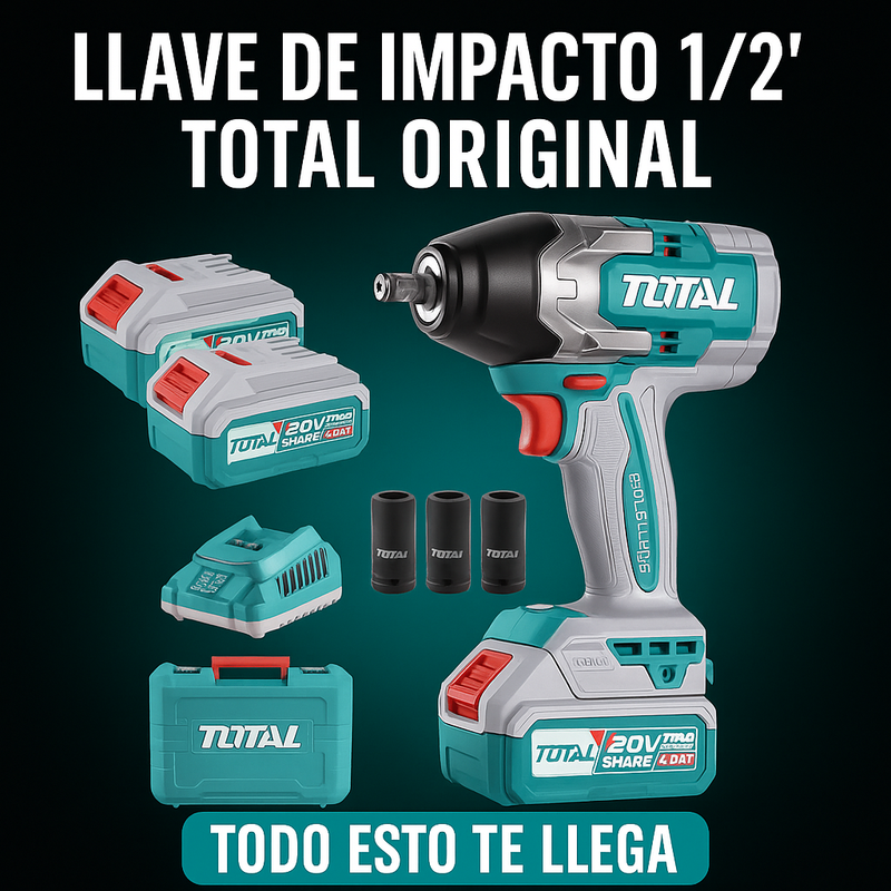 Llave de Impacto 1/2 TOTAL 100% ORIGINAL - Toque (Apreta 850 Nm - Afloja 1000 Nm) - 1 año de Garantía foto 1