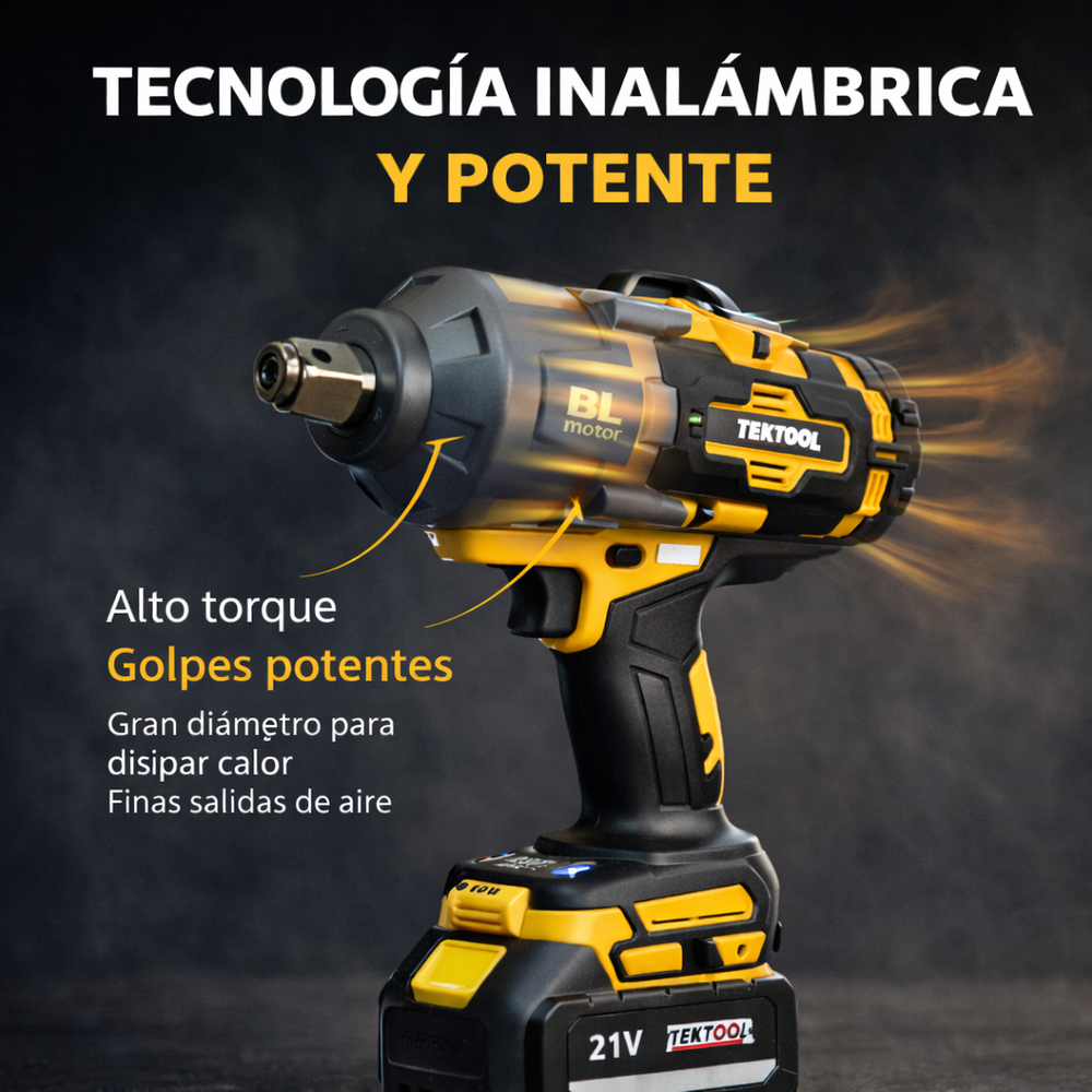 Llave de impacto inalámbrica TEKTOOL ORIGINAL 2 Baterias 4.0 A.h 2000 N.m - 8