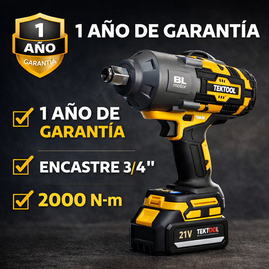 Llave de impacto inalámbrica TEKTOOL ORIGINAL 2 Baterias 4.0 A.h 2000 N.m