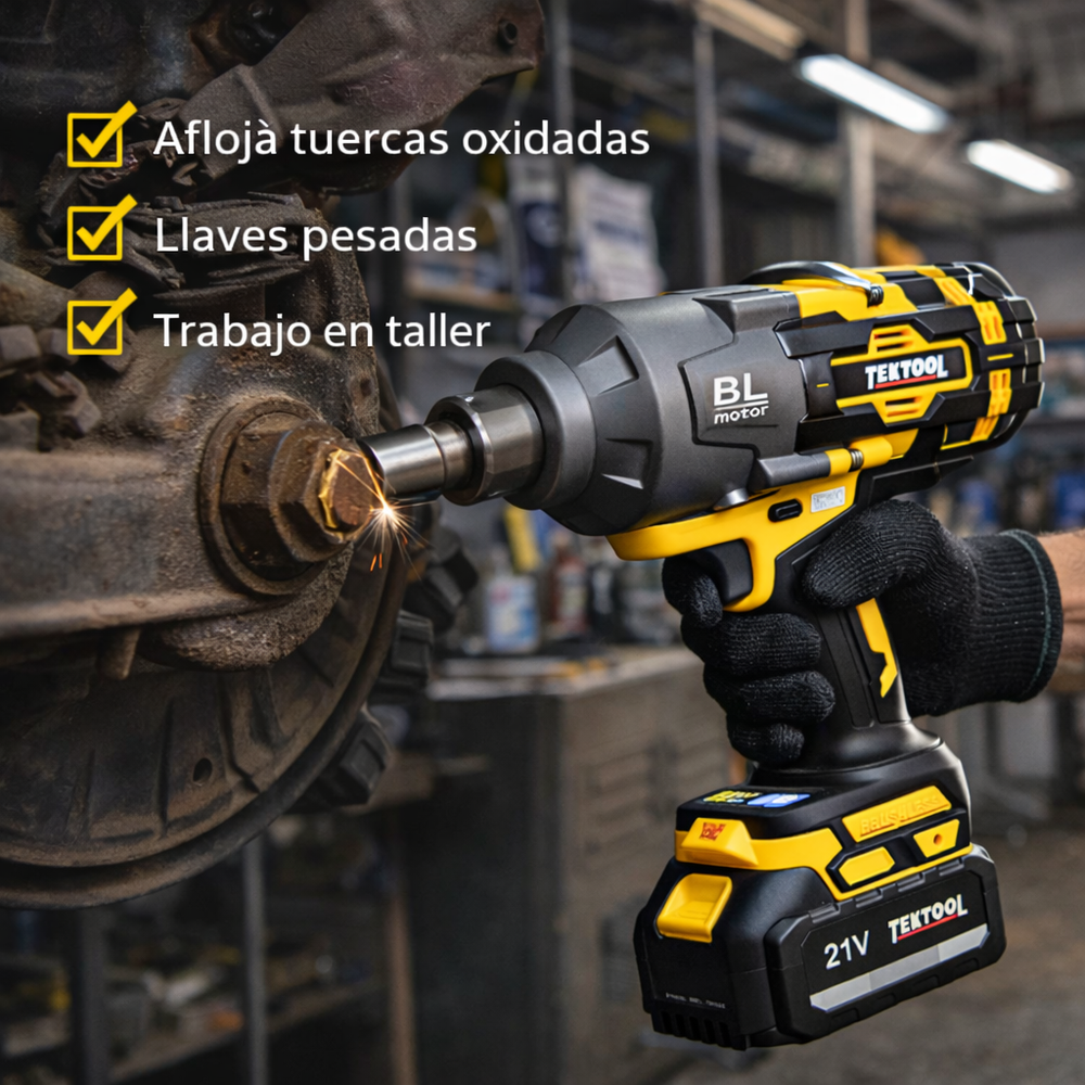 Llave de impacto inalámbrica TEKTOOL ORIGINAL 2 Baterias 4.0 A.h 2000 N.m - 11