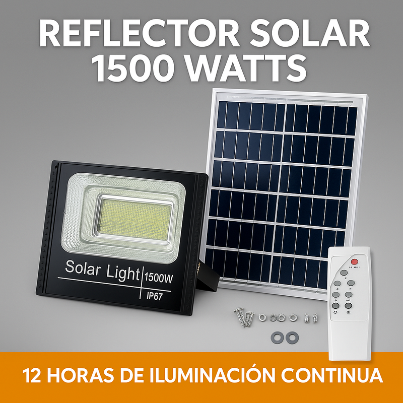 Reflector Solar LED 1500W para Exteriores con Panel y Control – Alta Potencia y Autonomía foto 1