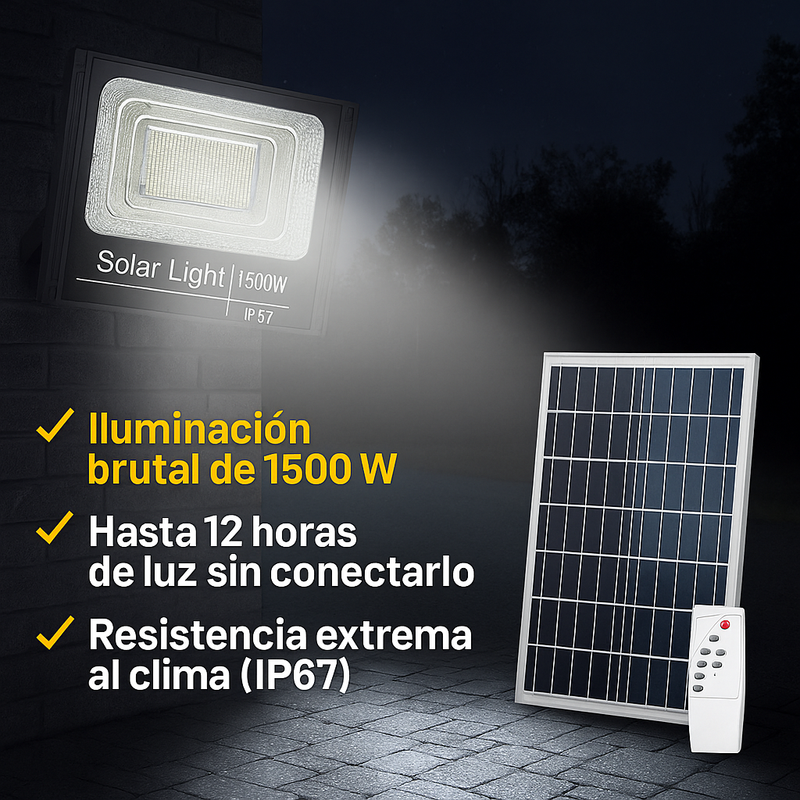 Reflector Solar LED 1500W para Exteriores con Panel y Control – Alta Potencia y Autonomía foto 2