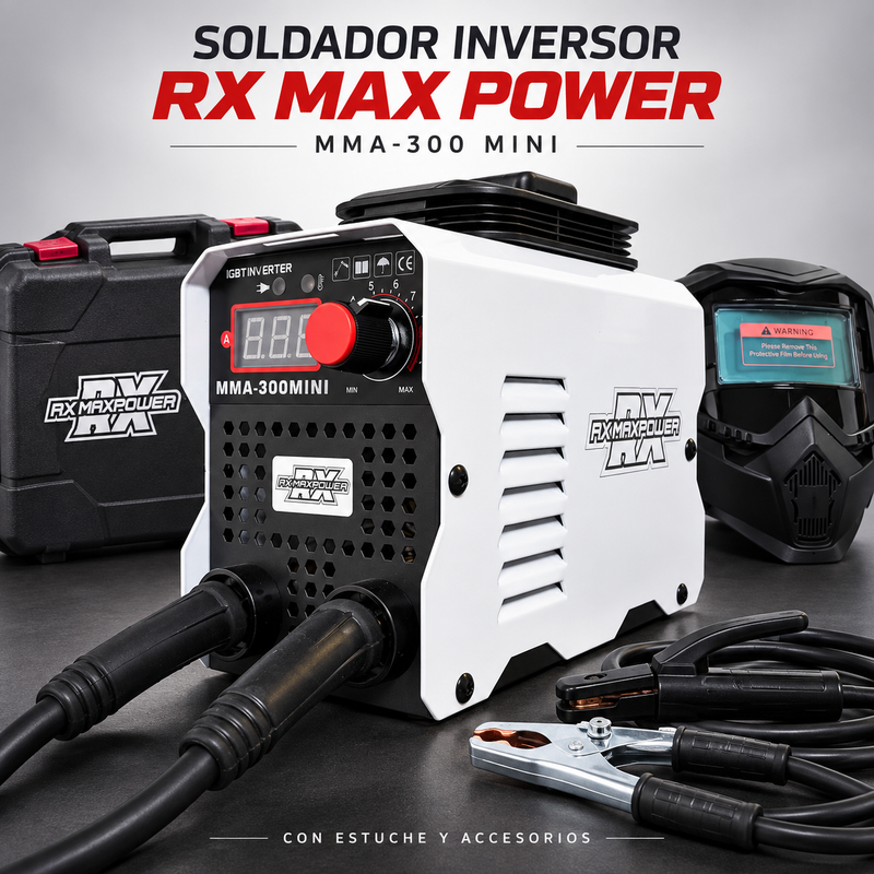 Soldador Inversor RX Max Power MMA-300 Mini Blanco | 300 A | 110V/220V | IGBT Inverter | Estuche y 2 Caretas | 2 Años de Garantía foto 1