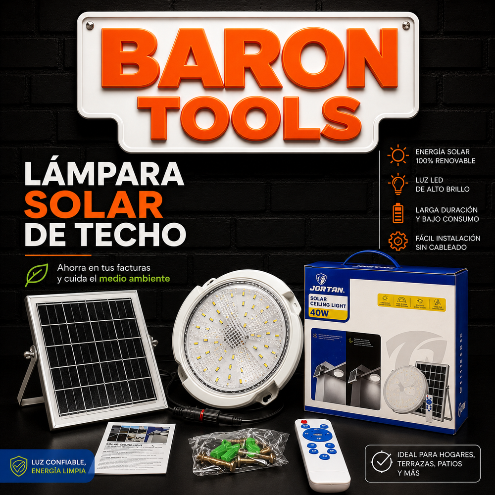 Lampara Solar LED de Techo 40W con Control Remoto y 3 Tonos de Luz - 7