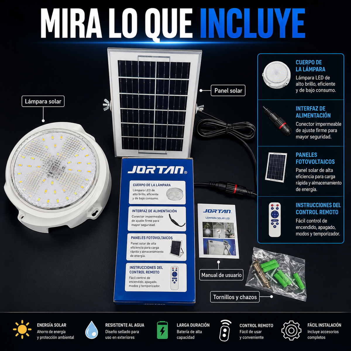 Lampara Solar LED de Techo 40W con Control Remoto y 3 Tonos de Luz - en uso