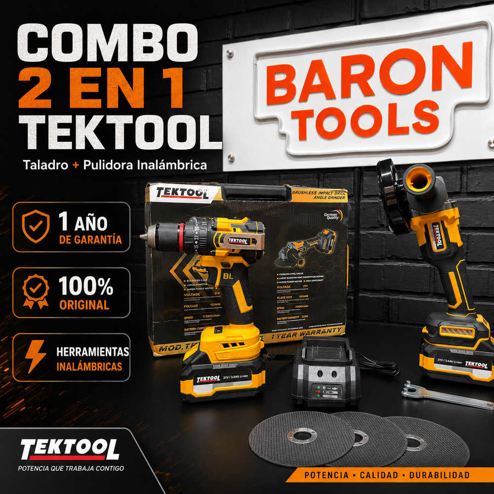 Combo TekTool 2 en 1 Original Taladro 1/2 (55Nm) + Pulidora 4"1/2 (850W) – 1 AÑO DE GARANTIA - 10