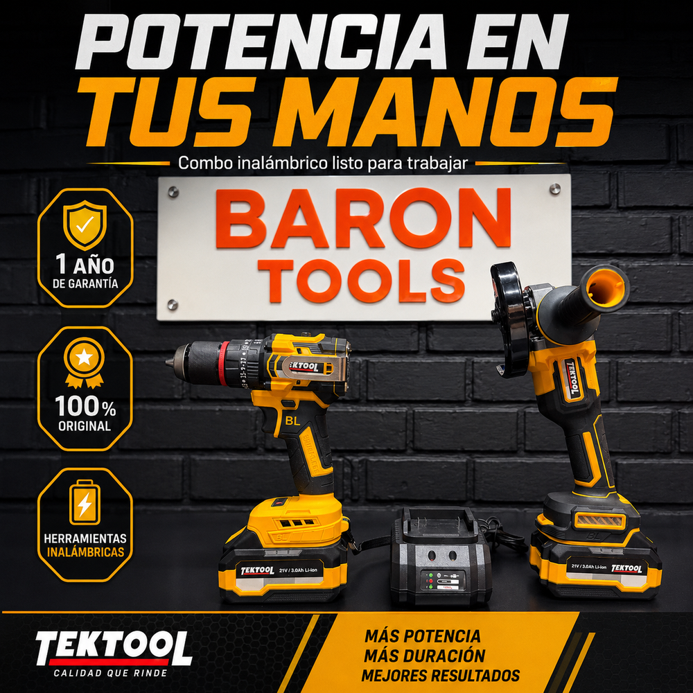 Combo TekTool 2 en 1 Original Taladro 1/2 (55Nm) + Pulidora 4"1/2 (850W) – 1 AÑO DE GARANTIA - 1