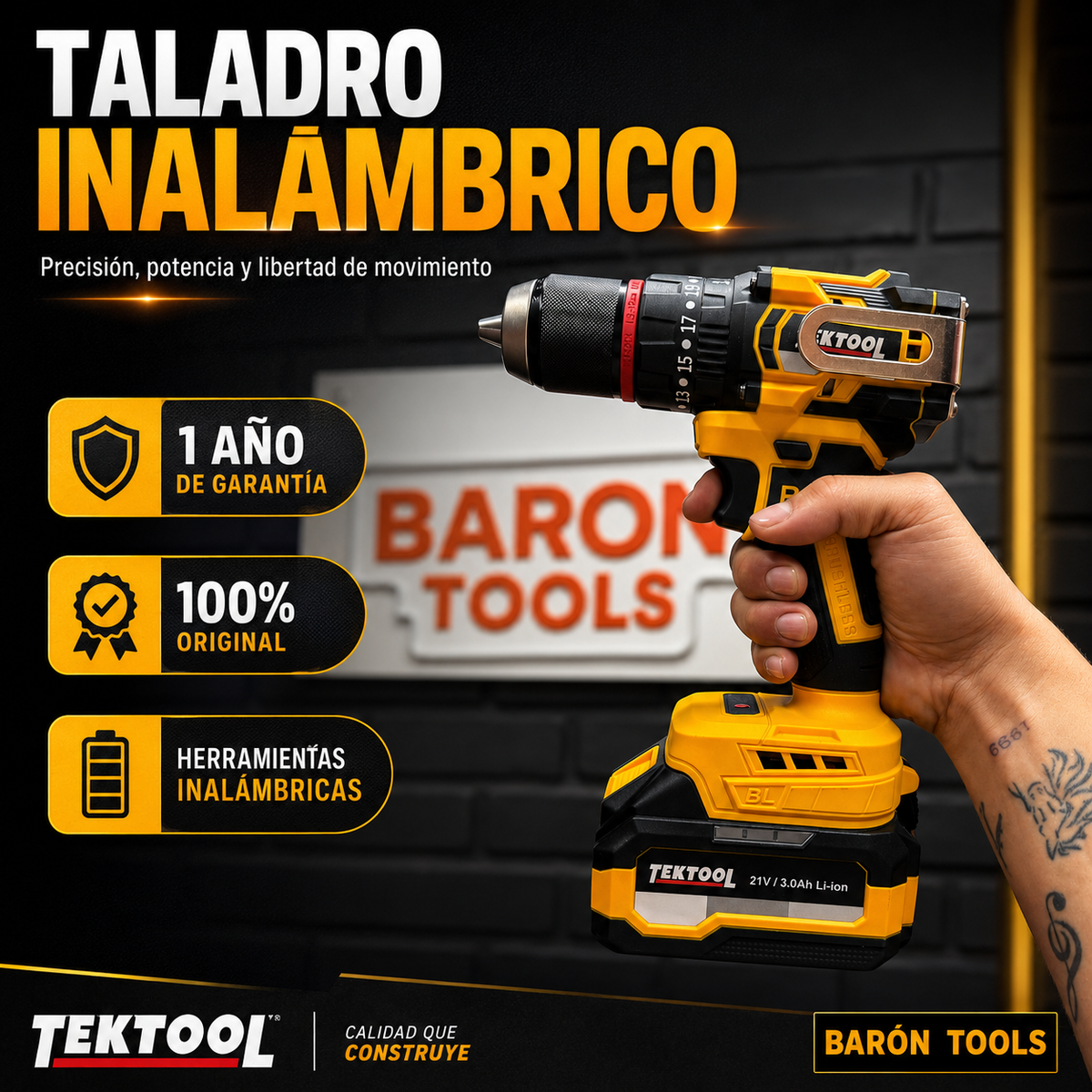 Combo TekTool 2 en 1 Original Taladro 1/2 (55Nm) + Pulidora 4"1/2 (850W) – 1 AÑO DE GARANTIA - Kit completo