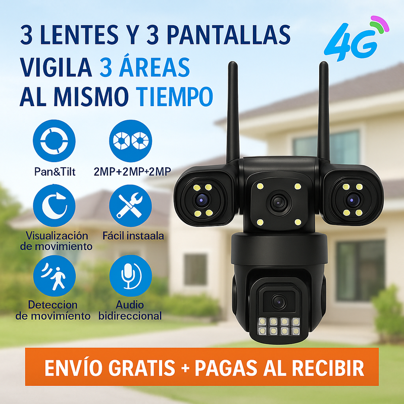Seguridad Total - Cámara 3 Lentes WIFI Giratorios 360° foto 4