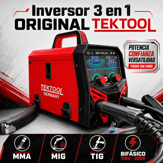 Inversor Multiproceso 3 EN 1  TEKTOOL LCD 250A — MIG · TIG · MMA