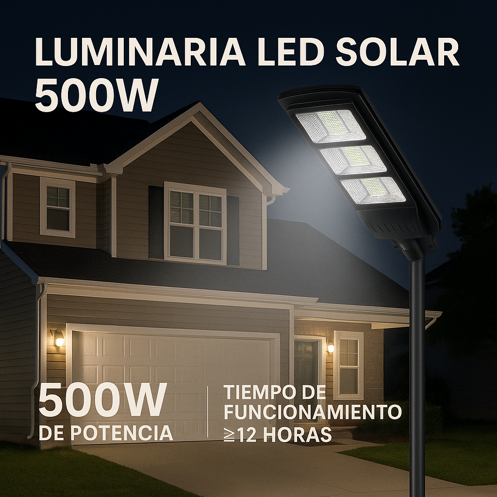 Lámpara Solar 500W – Grande (70 x 24 cm) + Obsequio: Tubo de Instalación – 1 Año de Garantía Real