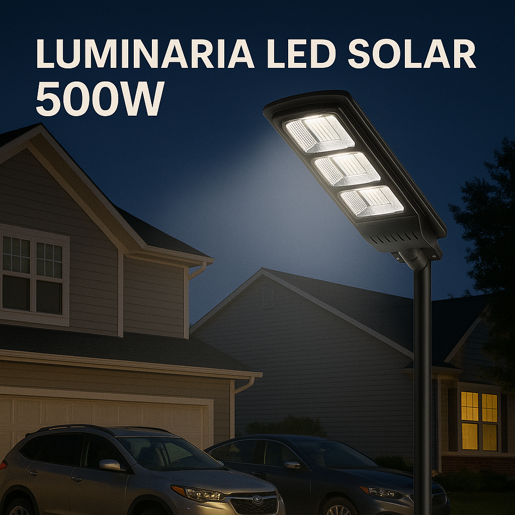 Lámpara Solar 500W – Grande (70 x 24 cm) + Obsequio: Tubo de Instalación – 1 Año de Garantía Real
