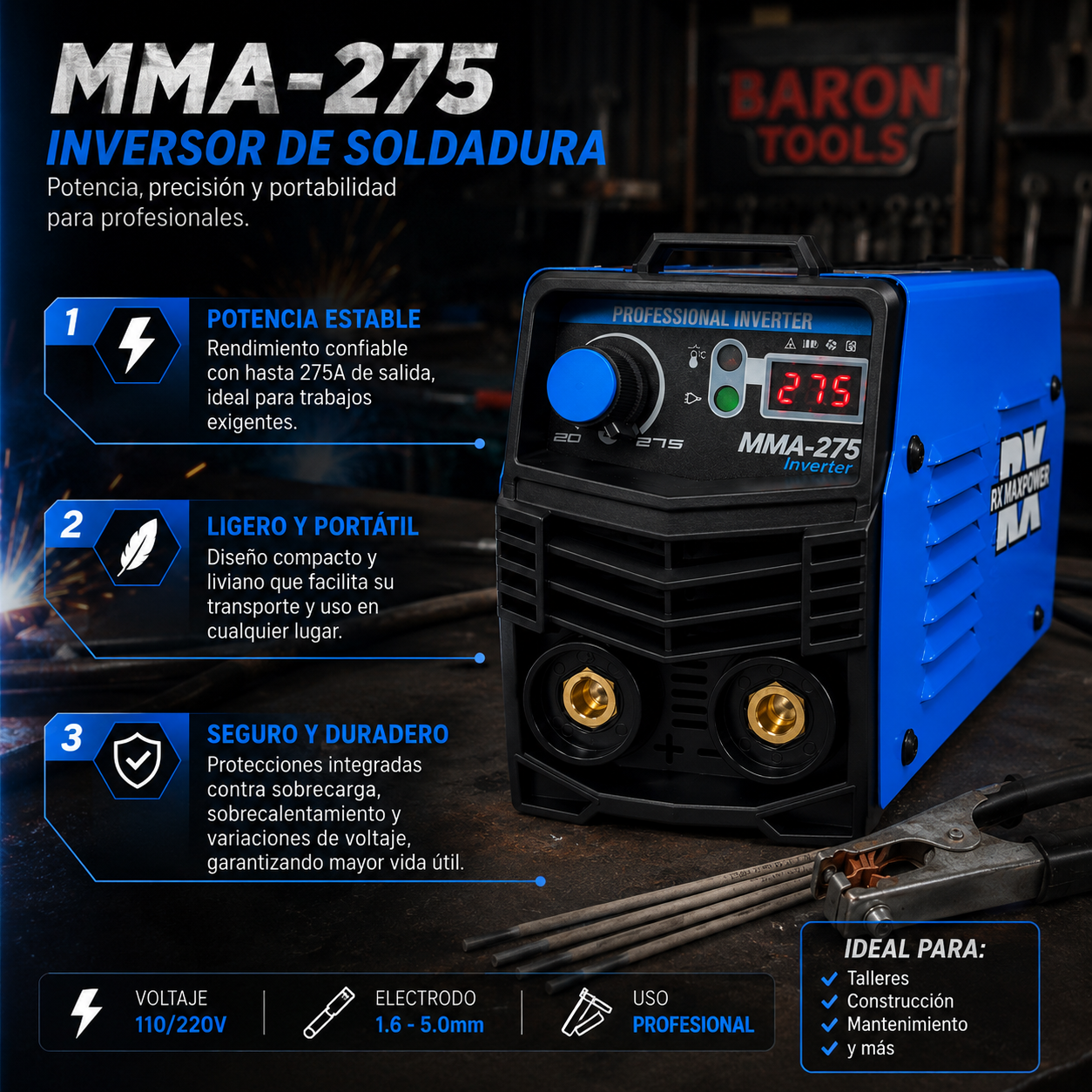 Soldadora Inversora RX Max Power MMA-275 110V/220V / 275A