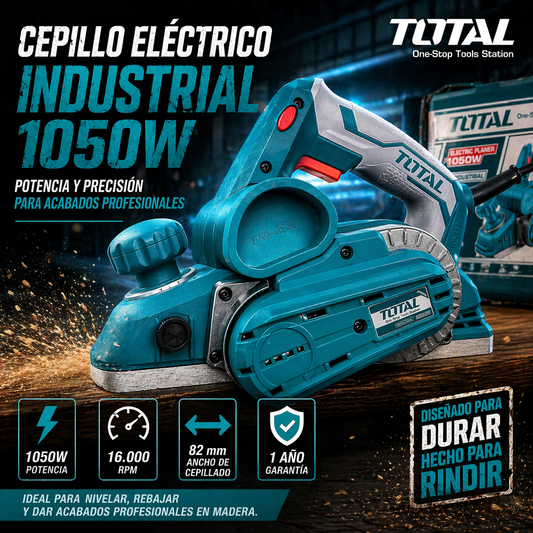 Cepillo Eléctrico Industrial TOTAL 1050W — 82mm Profesional