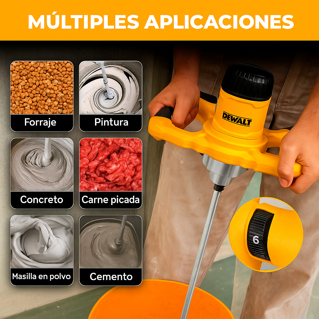 Mezclador DeWALT UT1200 – Potencia y Control para Mezclas Profesionales