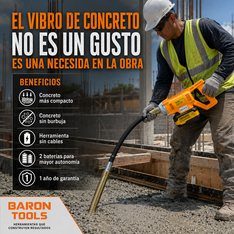 Vibrador de Concreto Inalámbrico 1800W PROTOOL – Concreto Firme y Sin Burbujas | 1 Año de Garantía foto 1