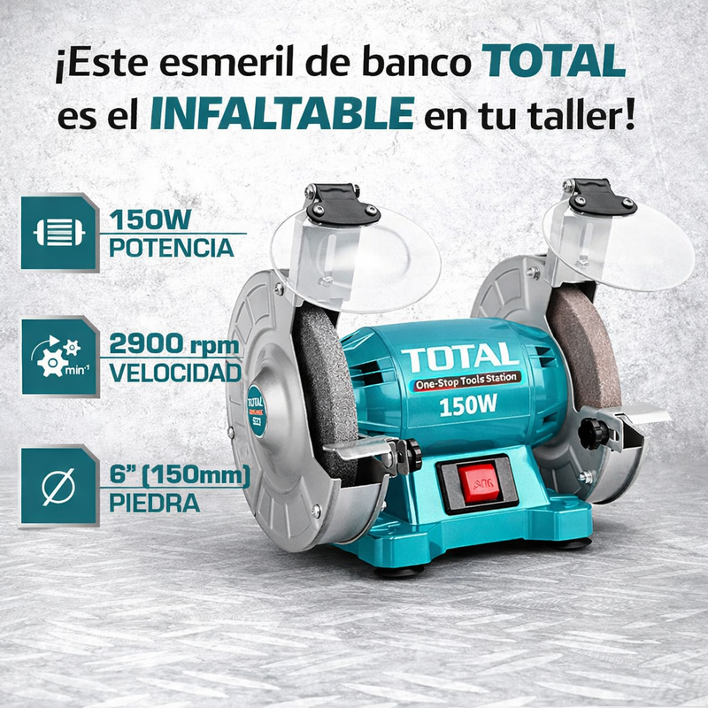Esmeril de Banco TOTAL 6” 150W (UTBG15015) – 3450 RPM – 1 Año de Garantía foto 3