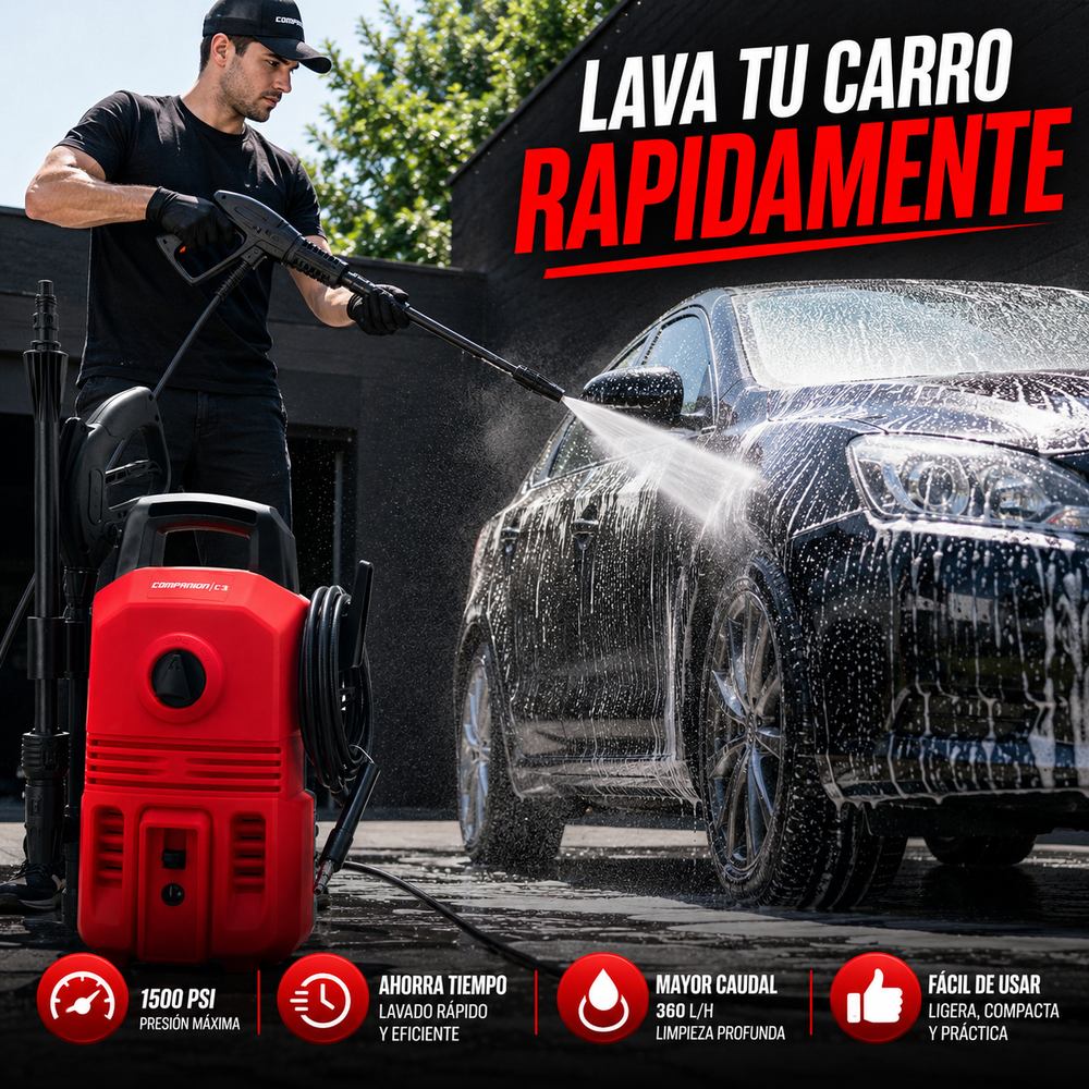 Hidrolavadora Eléctrica Companion C3 COMWAT 1315 — 1500 PSI · 1400W con Kit Completo - 5