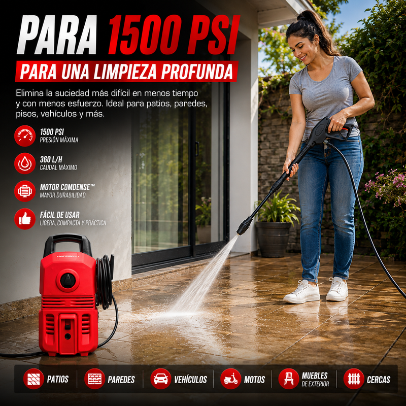 Hidrolavadora Eléctrica Companion C3 COMWAT 1315 — 1500 PSI · 1400W con Kit Completo foto 2
