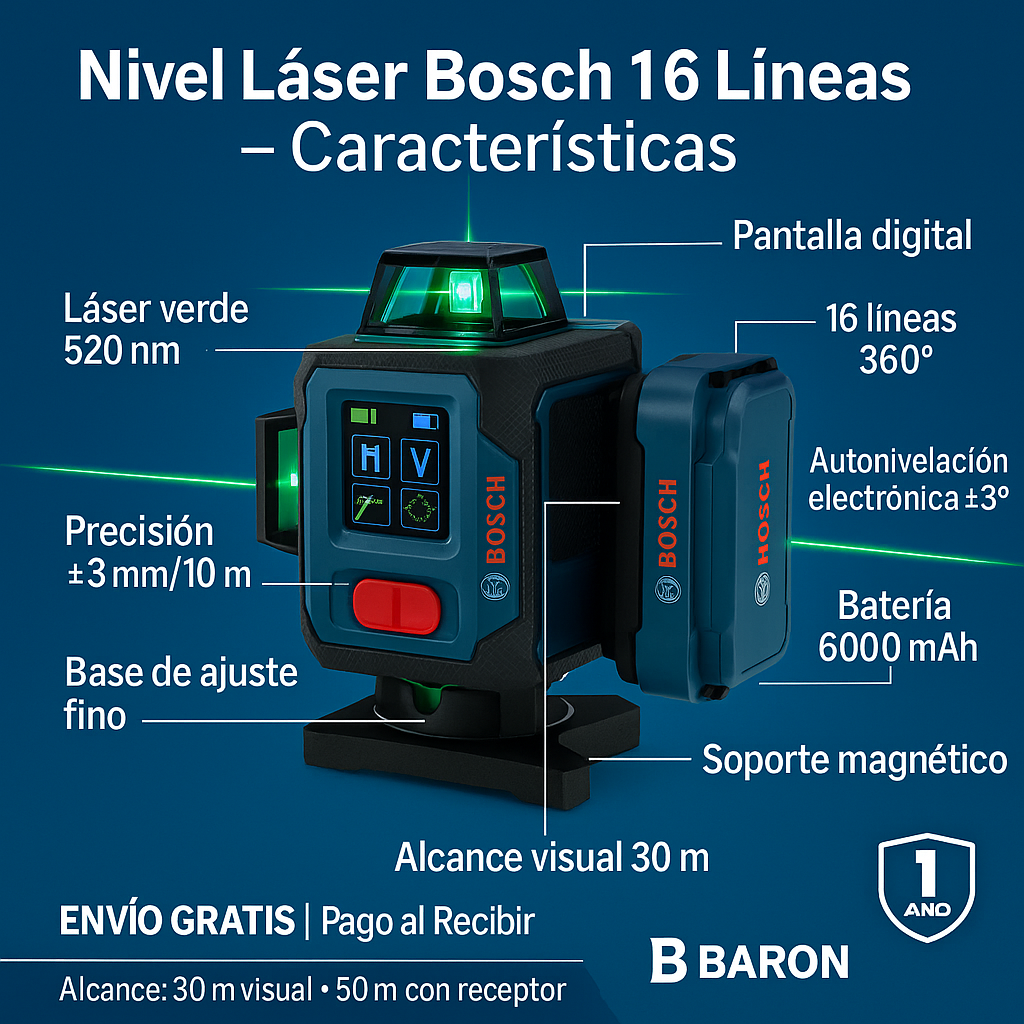 Nivel Laser Bosch 16 Líneas 360° - Kit Completo con Accesorios