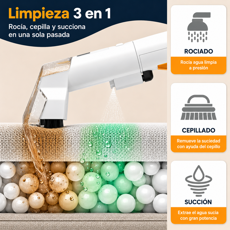 ASPIRADORA 3 EN 1 DE 750W Limpia profundo: succiona, inyecta agua y cepilla Garantía de 1 año foto 2