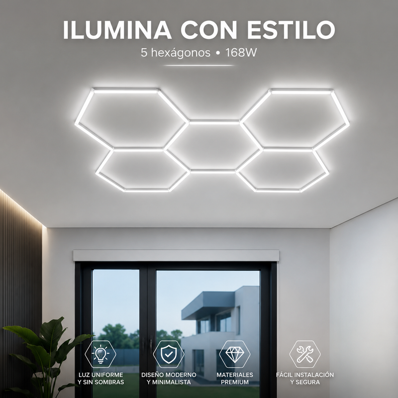 Lámpara Hexagonal LED BigLed 168W – 5 Hexágonos, 3 Tonos de Luz y 1 Año de Garantía foto 12