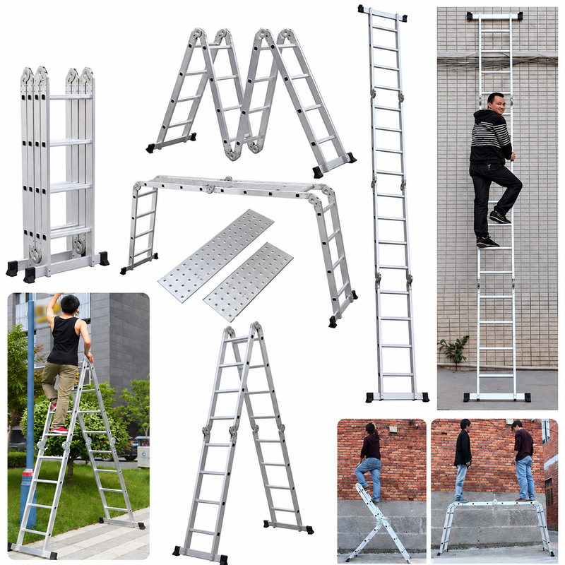 Escalera Multioficios hecha en Aluminio Reforzado — 12 Pasos - 3.7 Metros de altura. Soporta Hasta 150 KG foto 3