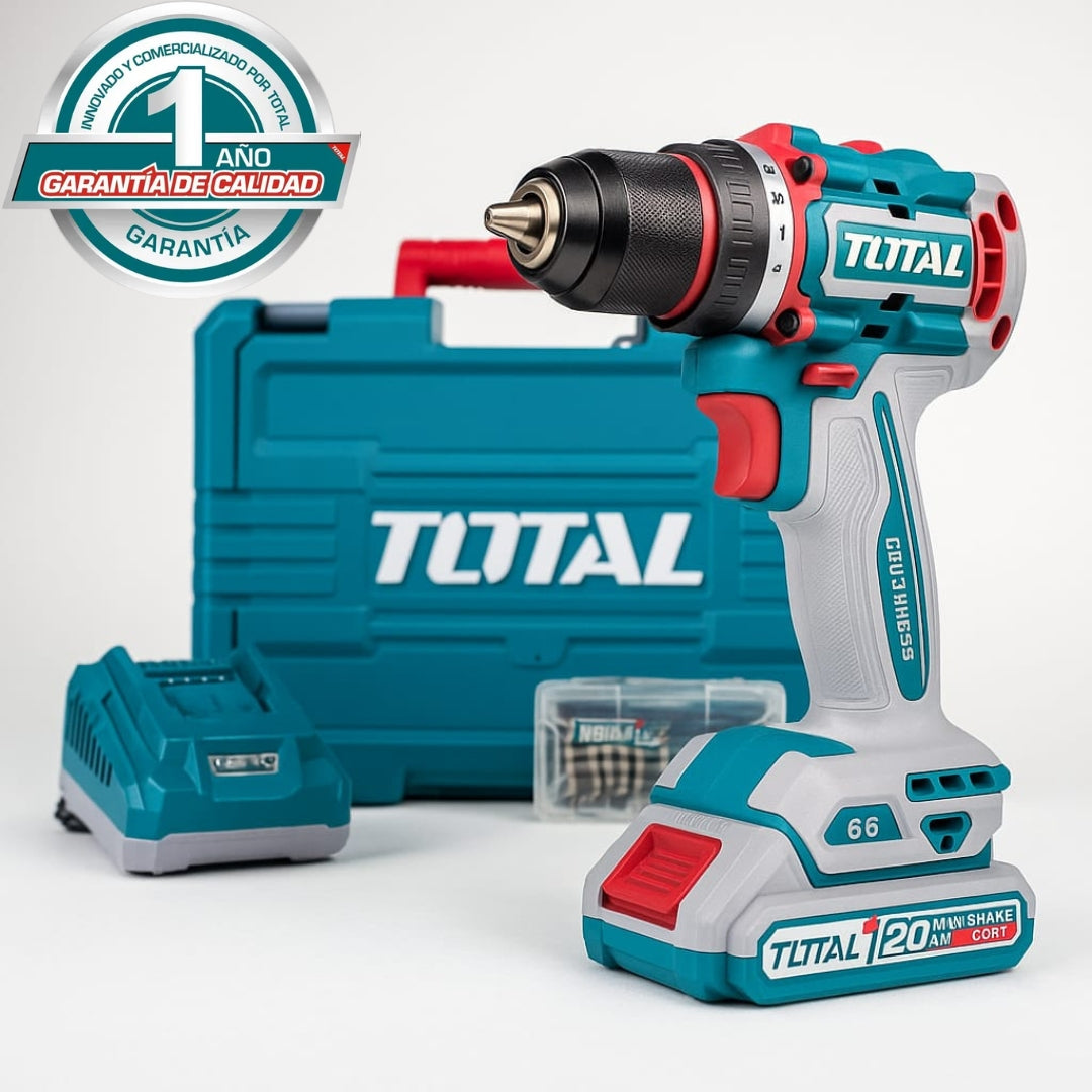 TALADRO INALÁMBRICO ORIGINAL TOTAL 66 NM – MOTOR BRUSHLESS Y GARANTÍA DE 1 AÑO INCLUIDA