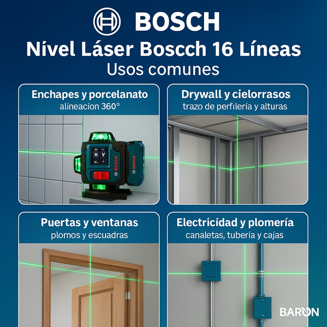 Nivel Laser Bosch 16 Líneas 360° - Kit Completo con Accesorios