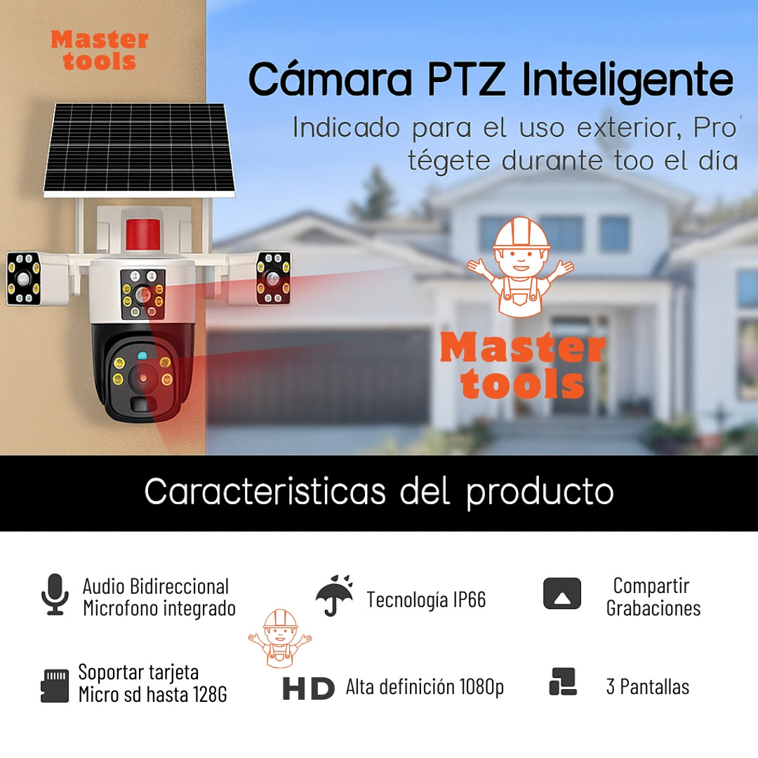 Cámara de Seguridad 4G - Funciona con Chip, Panel Solar y Triple Lente 360°